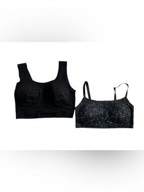 True & Co. Black Two-Pack Wireless Bras with Speckled Print